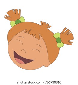 Funny Small Girl head and face and hairstyle cartoon. Outlined illustration with thin line black stroke
