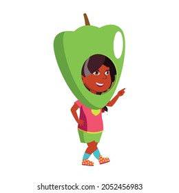 funny small girl on thematical party wearing pepper costume cartoon vector. funny small girl on thematical party wearing pepper costume character. isolated flat cartoon illustration