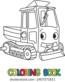 Funny small mini tractor with eyes. Coloring book