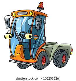 Funny small municipal sweeper car with eyes
