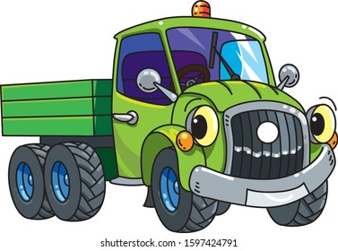 Funny small old truck or car with eyes