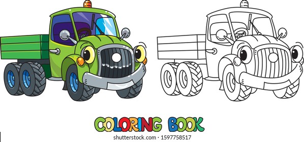 Funny small old truck with eyes. Coloring book