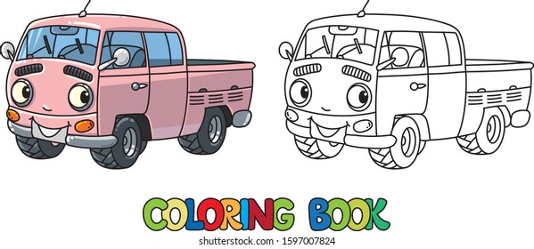 Funny small retro pickup car or van coloring book