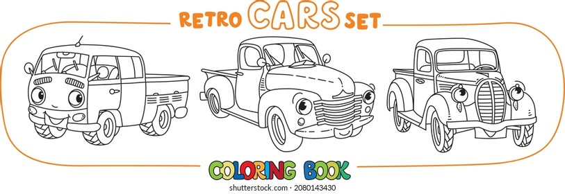 Funny small retro pickup truck cars coloring book