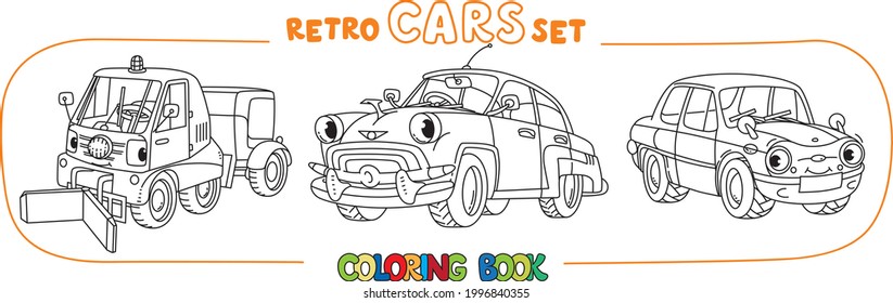Funny small retro soviet cars coloring book set