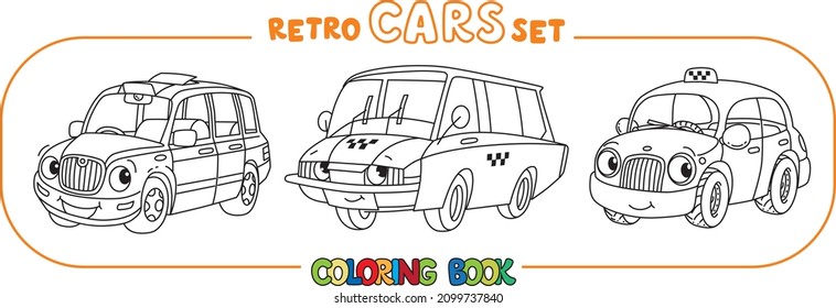 Funny small retro taxi cars coloring book set