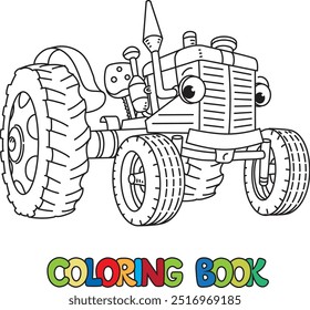 Divertido Pequeño tractor retro con ojos. Libro para colorear