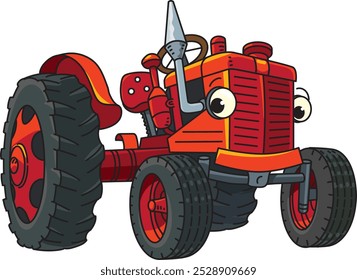 Divertido Pequeño tractor retro con ojos. Libro para colorear