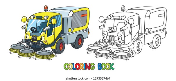 Pequeño y gracioso camión barrendero con ojos coloreados libro
