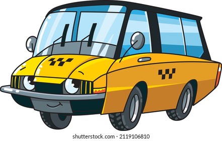 Funny small taxi car with eyes Vector illustration