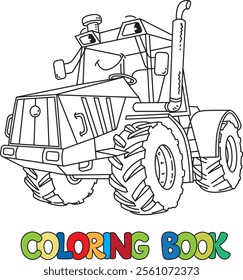 Funny small tractor with eyes. Coloring book