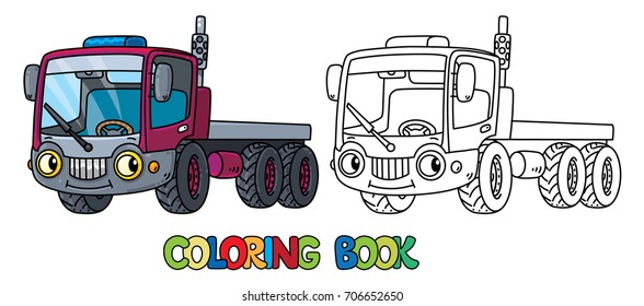 Funny small truck with eyes. Coloring book