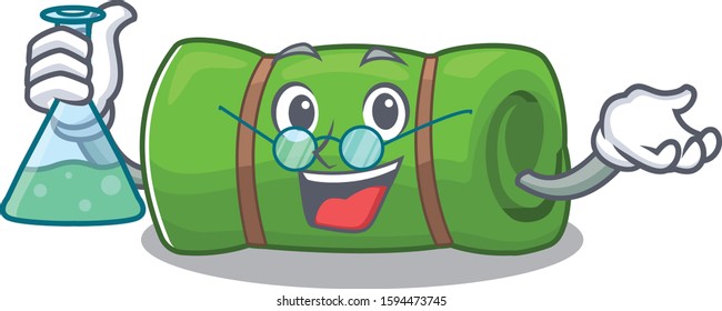 Funny and Smart Professor camping mat Scroll mascot holding glass tube