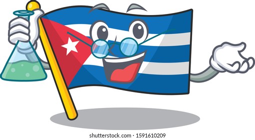 Funny and Smart Professor flag cuba Scroll mascot holding glass tube