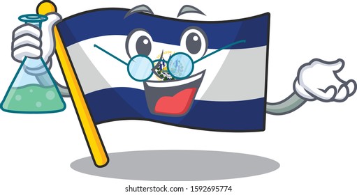 Funny and Smart Professor flag el salvador Scroll mascot holding glass tube
