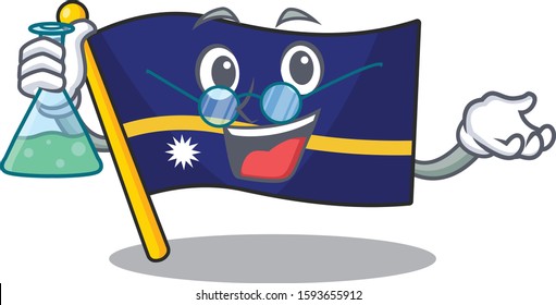 Funny and Smart Professor flag nauru Scroll mascot holding glass tube