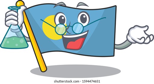 Funny and Smart Professor flag palau Scroll mascot holding glass tube