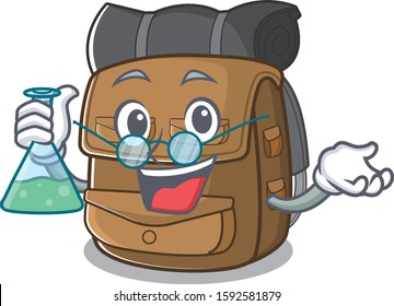 Funny and Smart Professor hiking backpack Scroll mascot holding glass tube