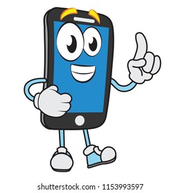 A funny smartphone geek character got an idea about your business success teaching leading trainer telling story