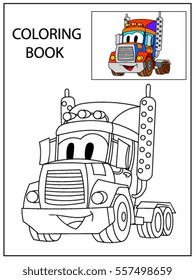 Funny smile cartoon  truck.  Coloring book page for children education. Funny smile cartoon  truck. Vector comic character isolated on white background.