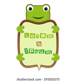 Funny Smile Cute Cartoon Turtle Or Frog Self Business Frame With Text Vector Kids Banner Illustration 