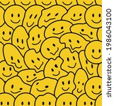 Funny smile dope faces seamless pattern.Vector doodle cartoon  character illustration.Trippy smiley faces,lsd,techno,dope,psychedelic,melting smile face cartoon seamless pattern wallpaper concept art