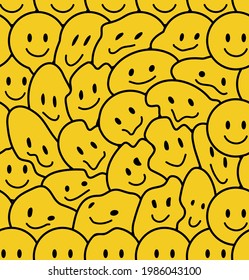 Funny smile dope faces seamless pattern.Vector doodle cartoon  character illustration.Trippy smiley faces,lsd,techno,dope,psychedelic,melting smile face cartoon seamless pattern wallpaper concept art