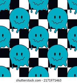 La sonrisa divertida se enfrenta a un patrón impecable. fondo de sonrisa psicodélico surrealista techno derretido. Caras trippy, tecno, sonrisa derretida cara caricatura fondo fondo fondo arte de fondo estético Y2K