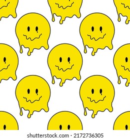 La sonrisa divertida se enfrenta a un patrón impecable. fondo de sonrisa psicodélico surrealista techno derretido. Caras trippy sonrientes, techno, sonrisa derretida cara caricatura fondo fondo arte de fondo estético Y2K