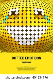 Funny smile.. Emotional face icon. Yellow emoticon. Vector dotted smiley face. Conceptual  illustration on the theme of emotions. Bright icon, badge and poster.