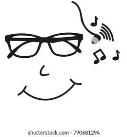 Funny smile with spectacles and headphones.
