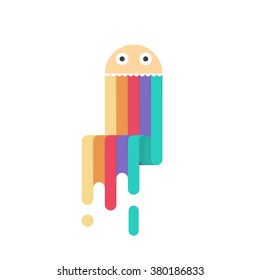 Ein sonniges Lächeln erregt einen Regenbogen. Regenbogen-Element. Regenbogen, Vektorgrafik. Konzeptionelles Poster mit Regenbogen. Regenbogen und Lächeln im flachen Stil. Regenbogen-lustiges Konzept. Regenbogen und Lächeln für T-Shirt