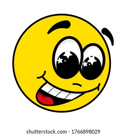 A funny, smile yellow face.  Vector illustration isolated on a white background.