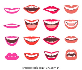 Funny smiles vector set. A set of funny smiling female and male mouths in various facial expressions.