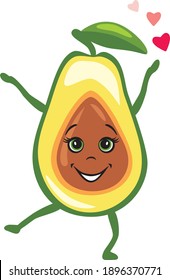 Funny smiling avocado with hearts. Vector