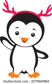 Funny smiling baby penguin. Simple flat drawing. Vector