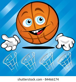 Funny smiling basket ball on the blue background