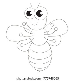 Funny smiling Bee cartoon. Outlined illustration with thin line black stroke