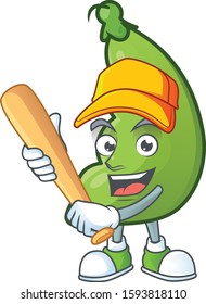 Funny smiling broad beans cartoon mascot with baseball