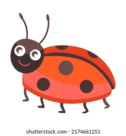 Funny smiling bug flat icon. Cartoon cute caterpillar, fly, beetle, butterfly, snail, spider isolated vector illustration. Nature and insect