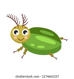 Funny Smiling Bug Flat Icon. Cartoon Cute Caterpillar, Fly, Beetle, Butterfly, Snail, Spider Isolated Vector Illustration. Nature And Insect