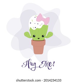 Cactus divertidos sonriendo en la maceta de flores. Hug me cactus