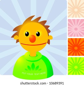 Funny smiling cartoon charachter with several background options