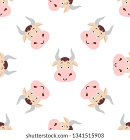 Funny smiling cartoon cow seamless pattern. Background, textile, backdrop, wrapper, fabric.Vector file  not cropped - clipping mask used for easy editing.