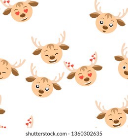 Funny smiling cartoon deer and deer in love - seamless pattern. Background, textile, backdrop, wrapper, fabric. Vector file  not cropped - clipping mask used for easy editing.