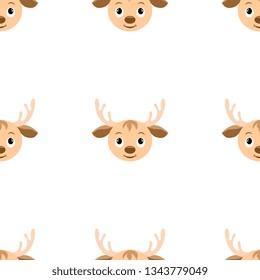 Funny smiling cartoon deer seamless pattern. Background, textile, backdrop, wrapper, fabric. Vector file  not cropped - clipping mask used for easy editing.