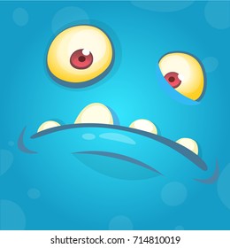 Funny smiling cartoon monster face avatar. Halloween monster character. Prints design for t-shirts