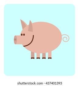 Funny smiling cartoon pig.  Vector illustration.
