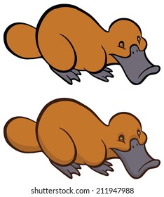 Funny smiling cartoon platypus - You can design cards, part of platypus logo, mascot, corporate character and so on. Lively animal character.