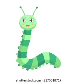 Funny smiling caterpillar flat icon. Cartoon cute caterpillar, fly, beetle, butterfly, snail, spider isolated vector illustration. Nature and insect